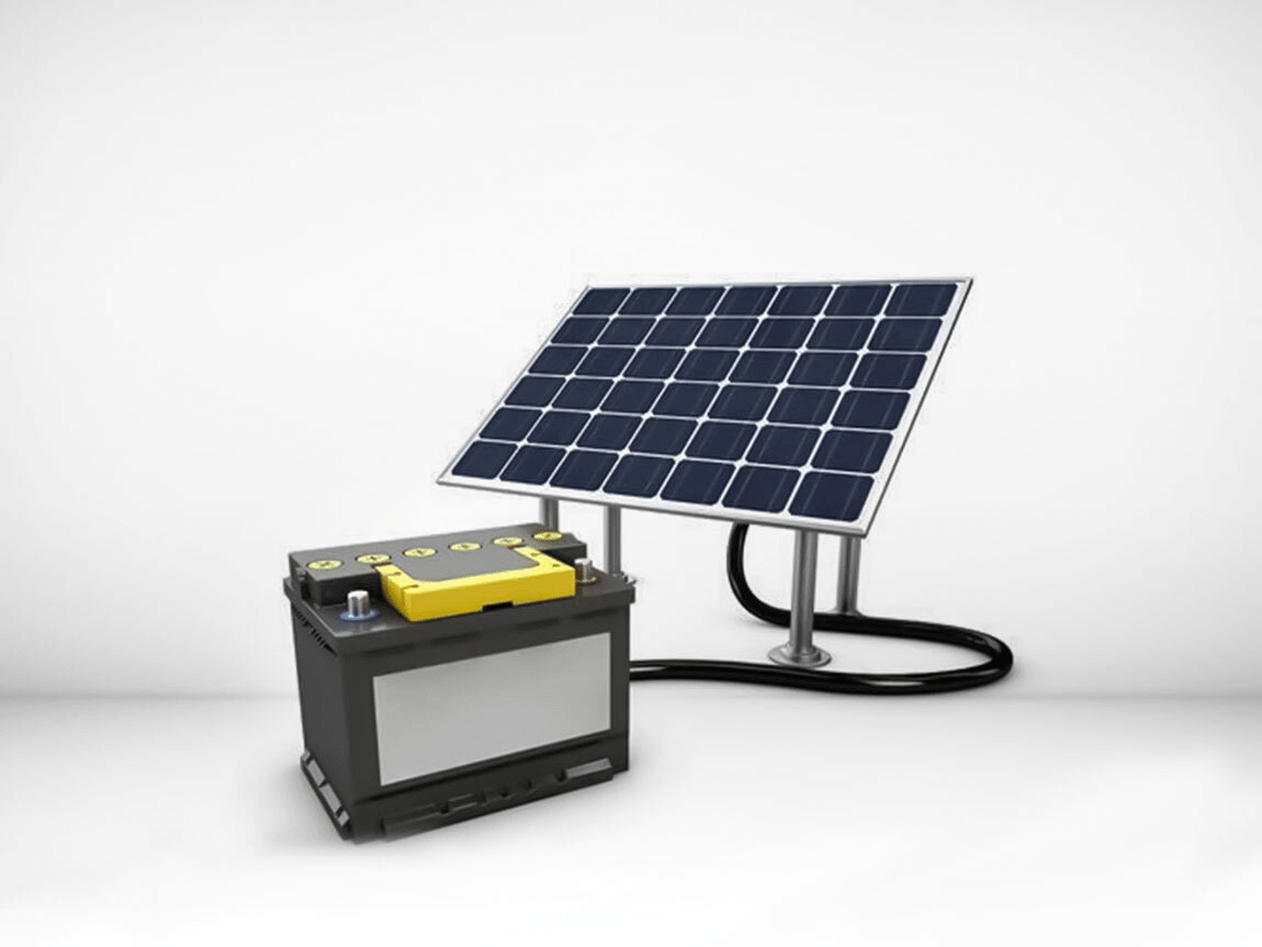 a solar panel is connected to a storage battery