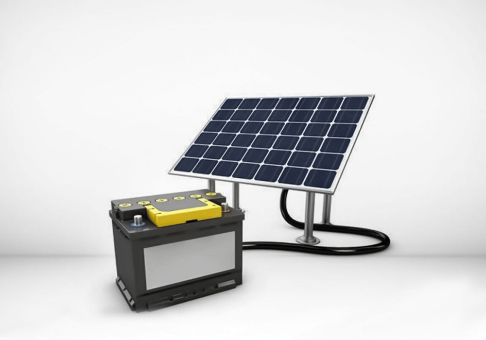 a solar panel is connected to a storage battery